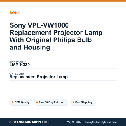 Sony VPL-VW1000 Replacement Projector Lamp With Original Philips Bulb and Housing — New England Supply House spec card [NESH-SPEC-CARD-V2]