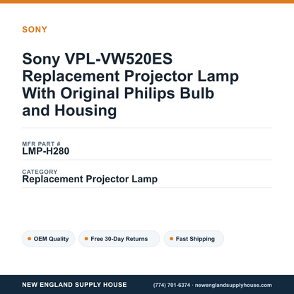 Sony VPL-VW520ES Replacement Projector Lamp With Original Philips Bulb and Housing — New England Supply House spec card [NESH-SPEC-CARD-V2]