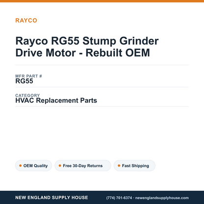Rayco RG55 Stump Grinder Drive Motor - Rebuilt OEM — New England Supply House spec card [NESH-SPEC-CARD-V2]