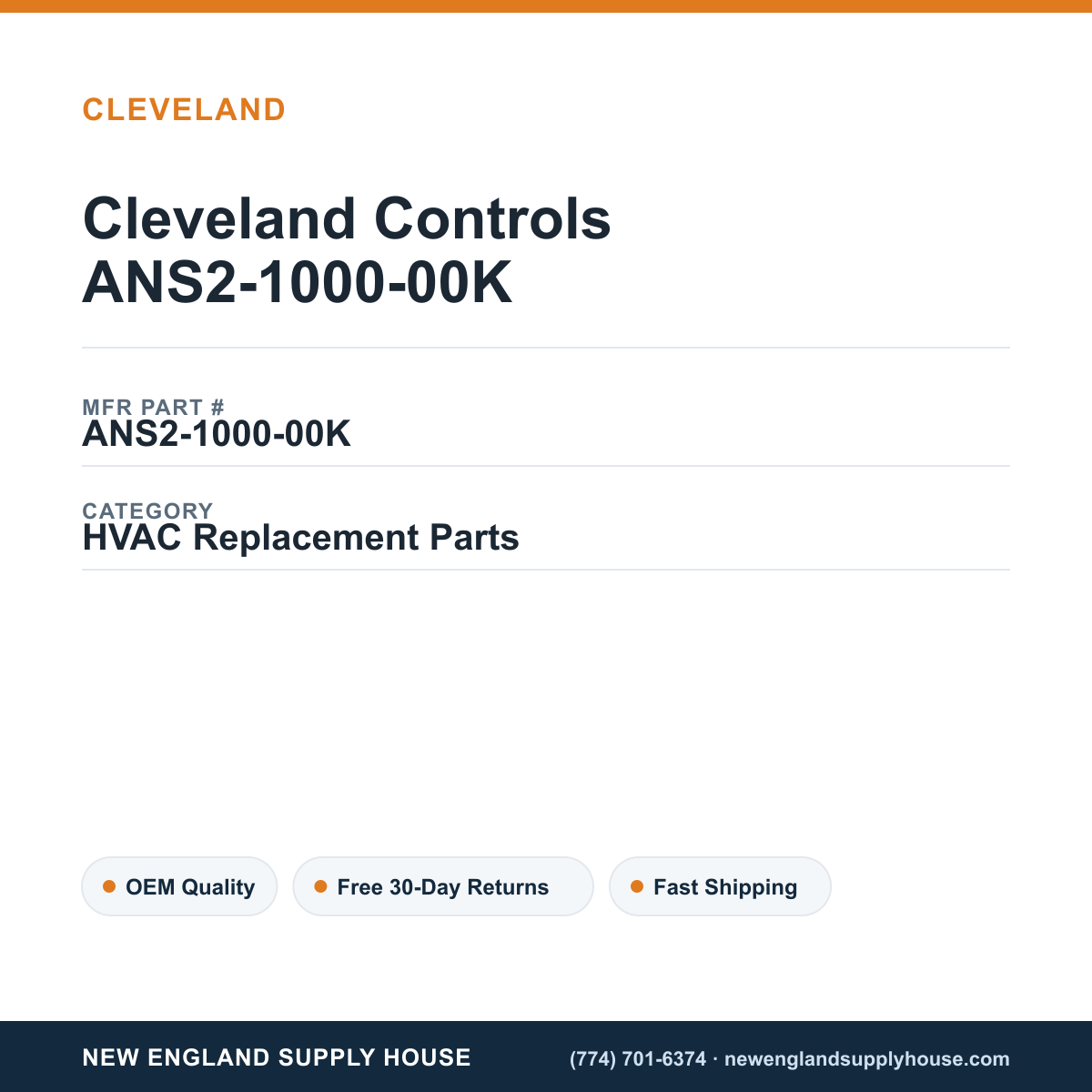 Cleveland Controls ANS2-1000-00K — New England Supply House spec card [NESH-SPEC-CARD-V2]