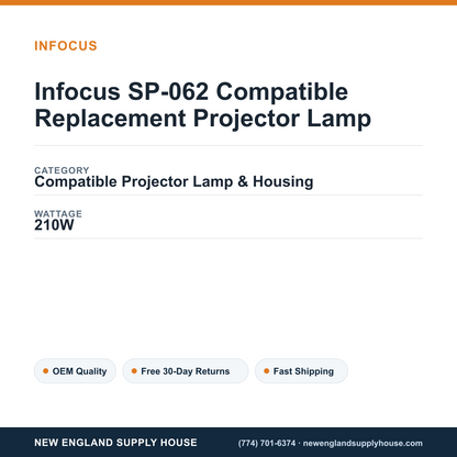 Infocus SP-062 Compatible Replacement Projector Lamp specifications - New England Supply House spec card [NESH-SPEC-CARD-V2]