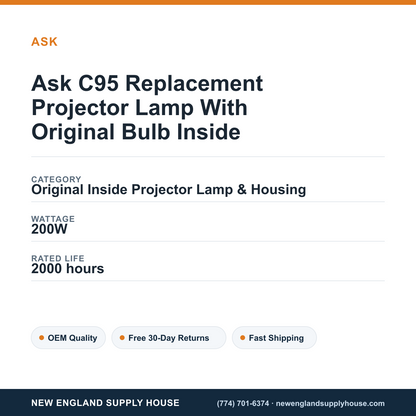 Ask C95 Replacement Projector Lamp With Original Bulb Inside specifications - New England Supply House spec card [NESH-SPEC-CARD-V2]