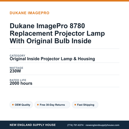 Dukane ImagePro 8780 Replacement Projector Lamp With Original Bulb Inside specifications - New England Supply House spec card [NESH-SPEC-CARD-V2]
