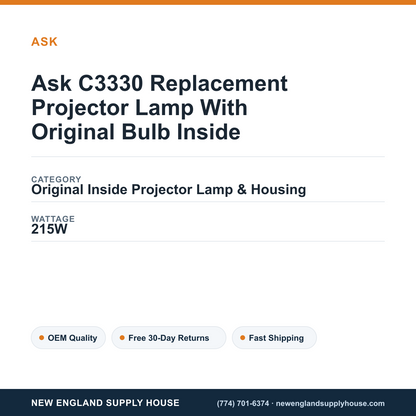 Ask C3330 Replacement Projector Lamp With Original Bulb Inside specifications - New England Supply House spec card [NESH-SPEC-CARD-V2]