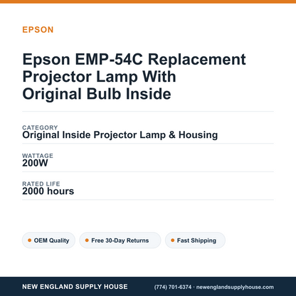 Epson EMP-54C Replacement Projector Lamp With Original Bulb Inside specifications - New England Supply House spec card [NESH-SPEC-CARD-V2]