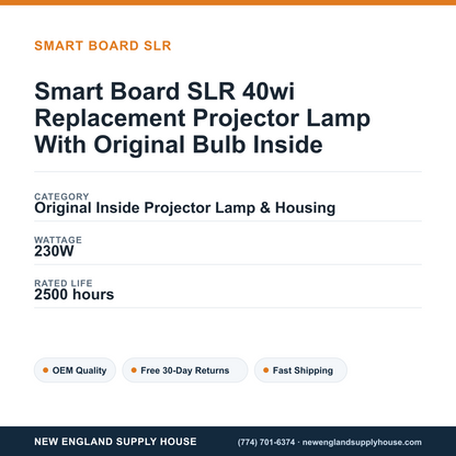 Smart Board SLR 40wi Replacement Projector Lamp With Original Bulb Inside specifications - New England Supply House spec card [NESH-SPEC-CARD-V2]