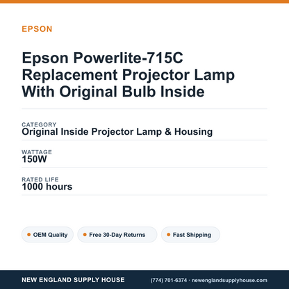 Epson Powerlite-715C Replacement Projector Lamp With Original Bulb Inside specifications - New England Supply House spec card [NESH-SPEC-CARD-V2]