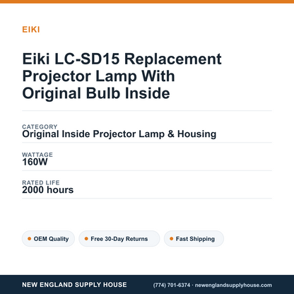 Eiki LC-SD15 Replacement Projector Lamp With Original Bulb Inside specifications - New England Supply House spec card [NESH-SPEC-CARD-V2]