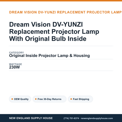 Dream Vision DV-YUNZI Replacement Projector Lamp With Original Bulb Inside specifications - New England Supply House spec card [NESH-SPEC-CARD-V2]