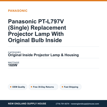 Panasonic PT-L797V (Single) Replacement Projector Lamp With Original Bulb Inside specifications - New England Supply House spec card [NESH-SPEC-CARD-V2]