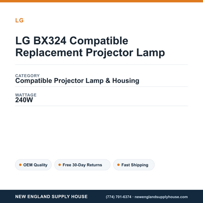 LG BX324 Compatible Replacement Projector Lamp specifications - New England Supply House spec card [NESH-SPEC-CARD-V2]