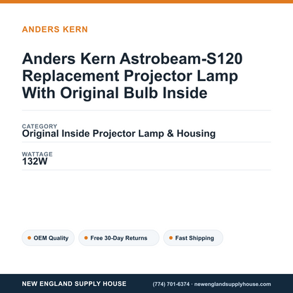 Anders Kern Astrobeam-S120 Replacement Projector Lamp With Original Bulb Inside specifications - New England Supply House spec card [NESH-SPEC-CARD-V2]