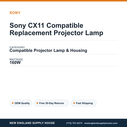 Sony CX11 Compatible Replacement Projector Lamp specifications - New England Supply House spec card [NESH-SPEC-CARD-V2]