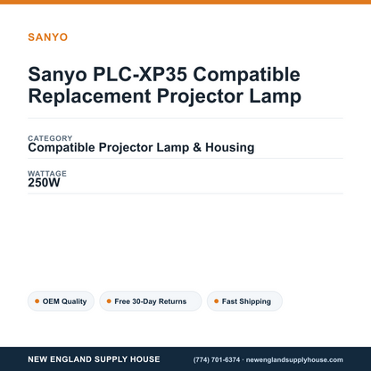 Sanyo PLC-XP35 Compatible Replacement Projector Lamp specifications - New England Supply House spec card [NESH-SPEC-CARD-V2]