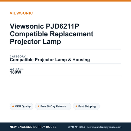 Viewsonic PJD6211P Compatible Replacement Projector Lamp specifications - New England Supply House spec card [NESH-SPEC-CARD-V2]