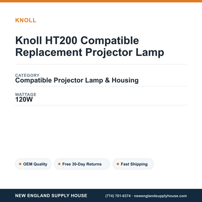 Knoll HT200 Compatible Replacement Projector Lamp specifications - New England Supply House spec card [NESH-SPEC-CARD-V2]