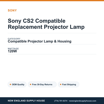 Sony CS2 Compatible Replacement Projector Lamp specifications - New England Supply House spec card [NESH-SPEC-CARD-V2]