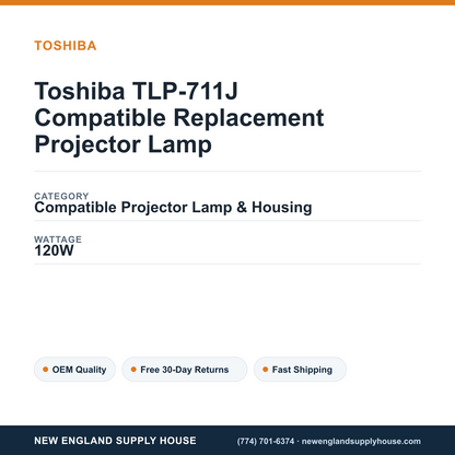 Toshiba TLP-711J Compatible Replacement Projector Lamp specifications - New England Supply House spec card [NESH-SPEC-CARD-V2]