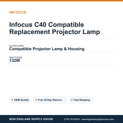 Infocus C40 Compatible Replacement Projector Lamp specifications - New England Supply House spec card [NESH-SPEC-CARD-V2]