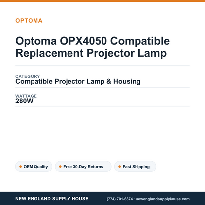 Optoma OPX4050 Compatible Replacement Projector Lamp specifications - New England Supply House spec card [NESH-SPEC-CARD-V2]