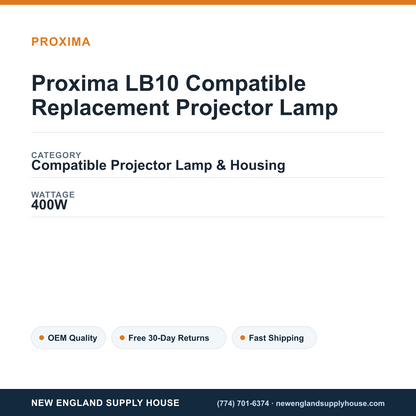 Proxima LB10 Compatible Replacement Projector Lamp specifications - New England Supply House spec card [NESH-SPEC-CARD-V2]