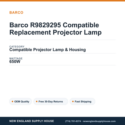 Barco R9829295 Compatible Replacement Projector Lamp specifications - New England Supply House spec card [NESH-SPEC-CARD-V2]
