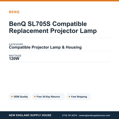 BenQ SL705S Compatible Replacement Projector Lamp specifications - New England Supply House spec card [NESH-SPEC-CARD-V2]