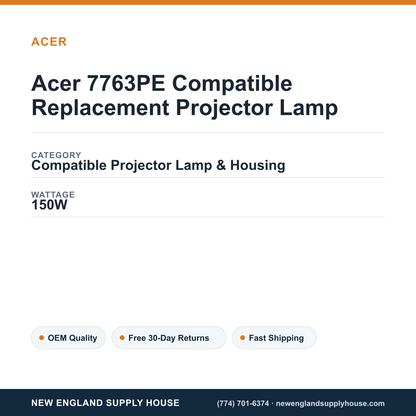 Acer 7763PE Compatible Replacement Projector Lamp specifications - New England Supply House spec card [NESH-SPEC-CARD-V2]
