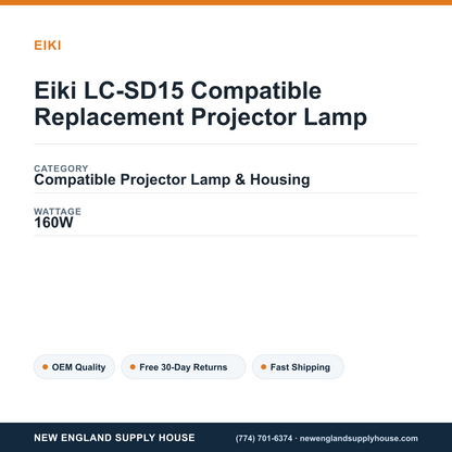 Eiki LC-SD15 Compatible Replacement Projector Lamp specifications - New England Supply House spec card [NESH-SPEC-CARD-V2]
