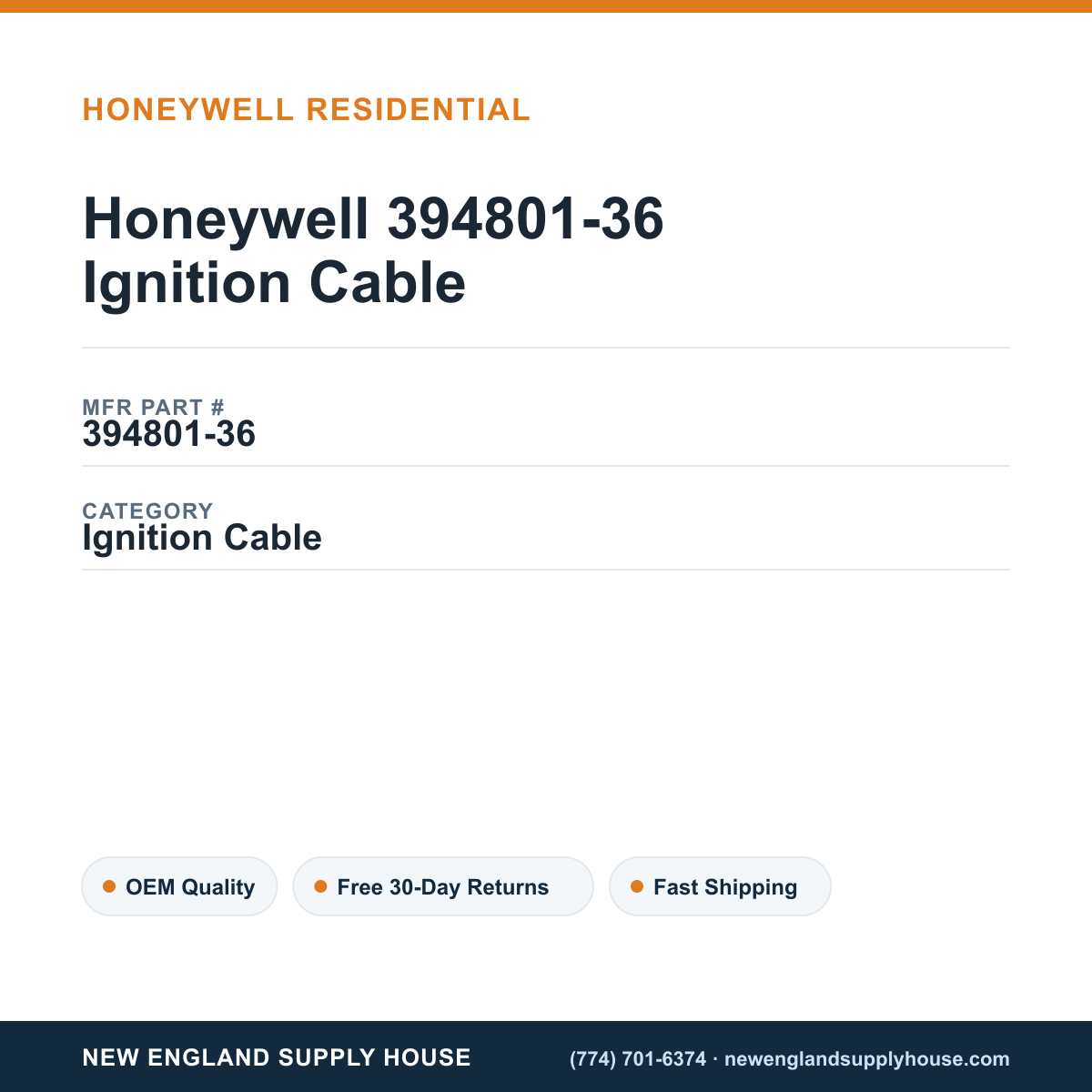 Honeywell 394801-36 Ignition Cable — New England Supply House spec card [NESH-SPEC-CARD-V2]