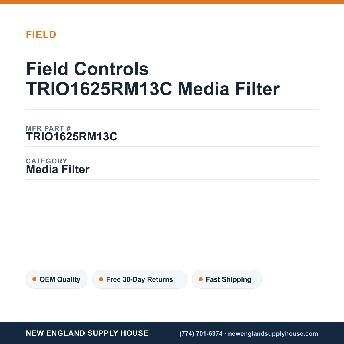 Field Controls TRIO1625RM13C Media Filter — New England Supply House spec card [NESH-SPEC-CARD-V2]