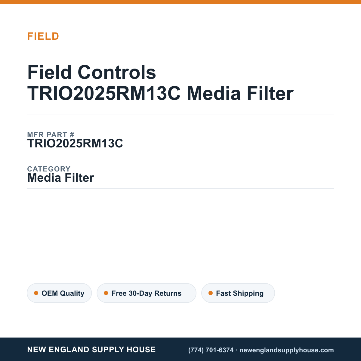 Field Controls TRIO2025RM13C Media Filter — New England Supply House spec card [NESH-SPEC-CARD-V2]