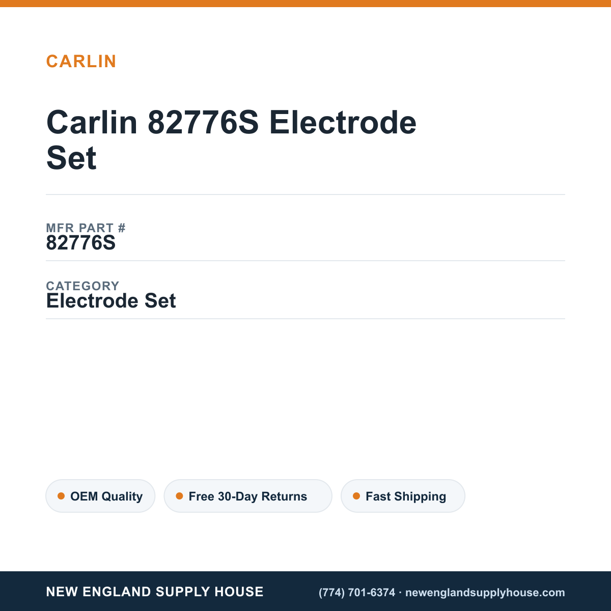 Carlin 82776S Electrode Set — New England Supply House spec card [NESH-SPEC-CARD-V2]
