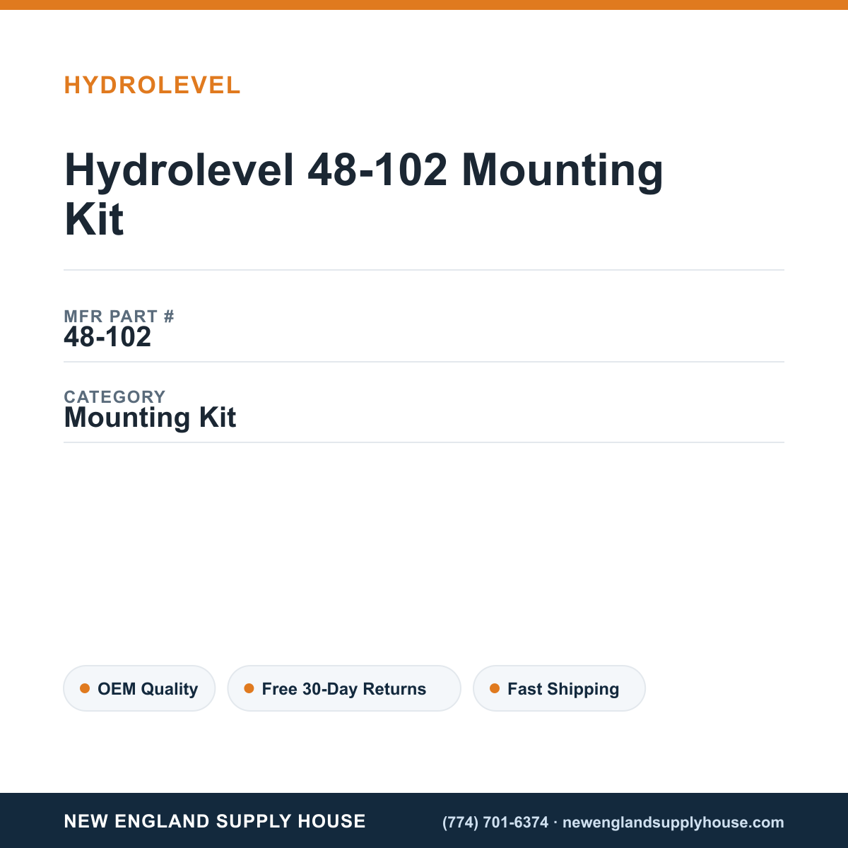 Hydrolevel 48-102 Mounting Kit — New England Supply House spec card [NESH-SPEC-CARD-V2]