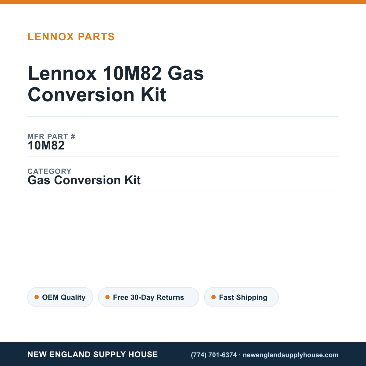 Lennox 10M82 Gas Conversion Kit — New England Supply House spec card [NESH-SPEC-CARD-V2]