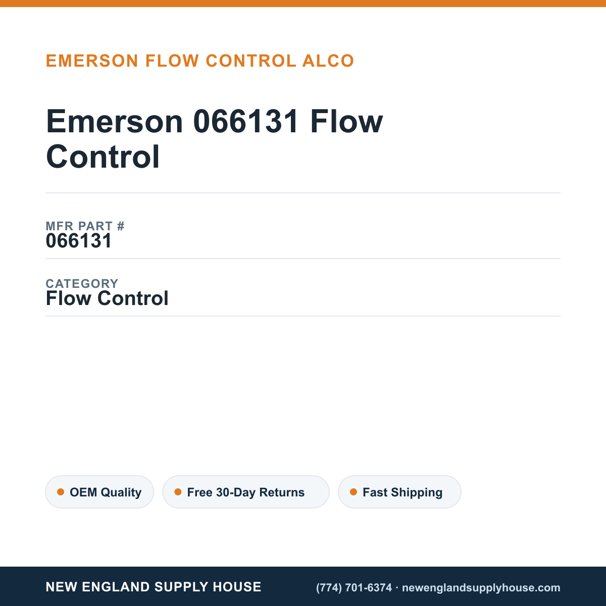Emerson 066131 Flow Control — New England Supply House spec card [NESH-SPEC-CARD-V2]