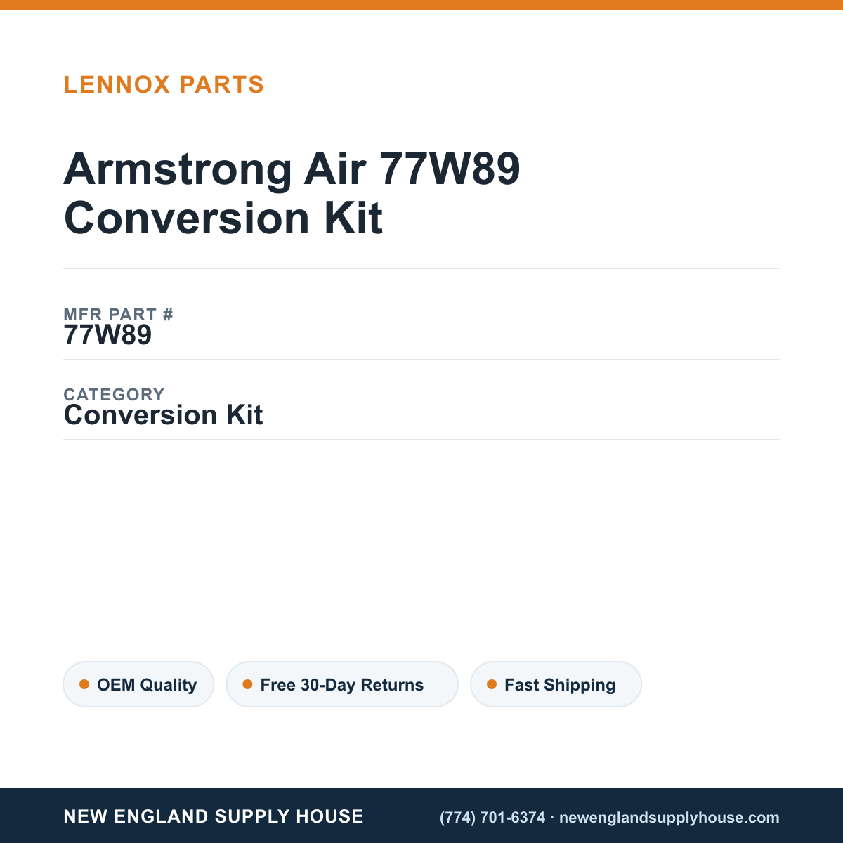 Armstrong Air 77W89 Conversion Kit — New England Supply House spec card [NESH-SPEC-CARD-V2]