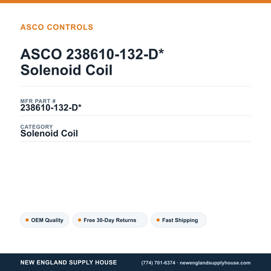 ASCO 238610-132-D* Solenoid Coil — New England Supply House spec card [NESH-SPEC-CARD-V2]