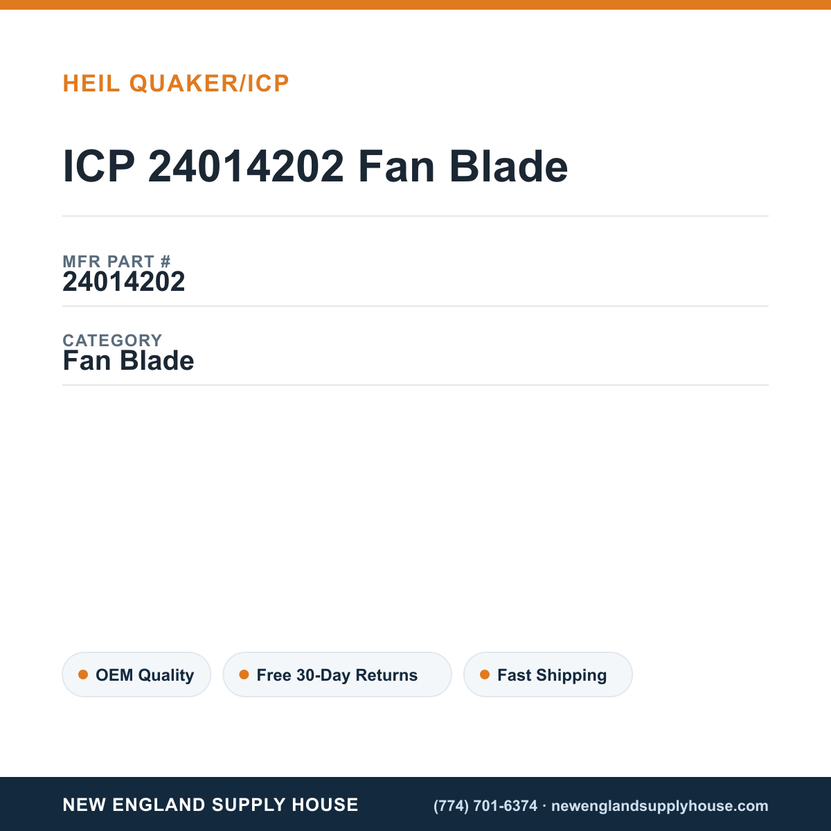 ICP 24014202 Fan Blade — New England Supply House spec card [NESH-SPEC-CARD-V2]