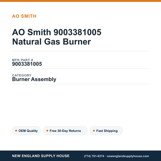 AO Smith 9003381005 Natural Gas Burner — New England Supply House spec card [NESH-SPEC-CARD-V2]