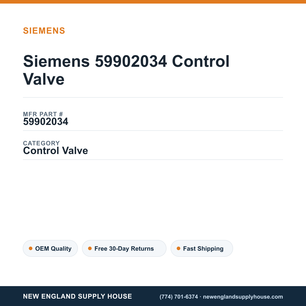 Siemens 59902034 Control Valve — New England Supply House spec card [NESH-SPEC-CARD-V2]