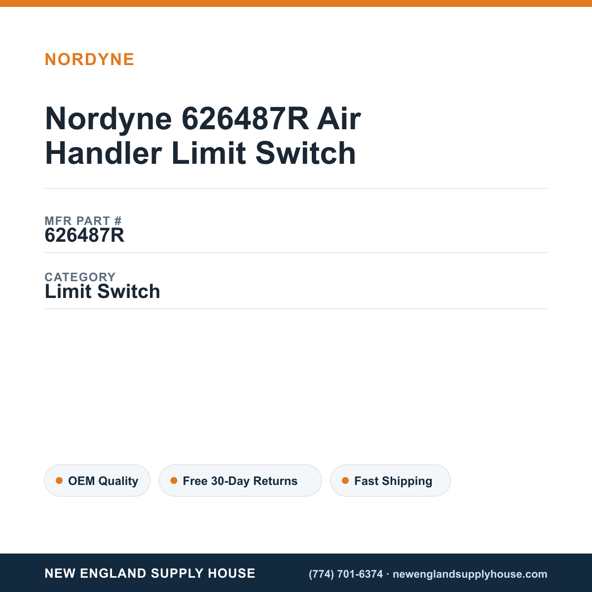 Nordyne 626487R Air Handler Limit Switch — New England Supply House spec card [NESH-SPEC-CARD-V2]