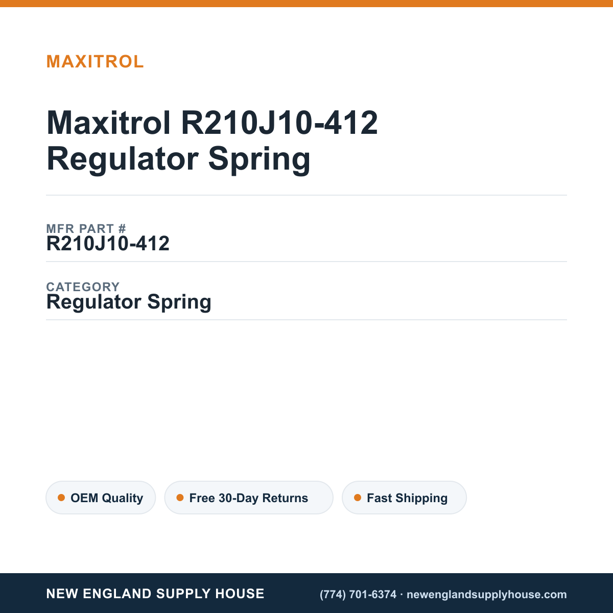 Maxitrol R210J10-412 Regulator Spring — New England Supply House spec card [NESH-SPEC-CARD-V2]