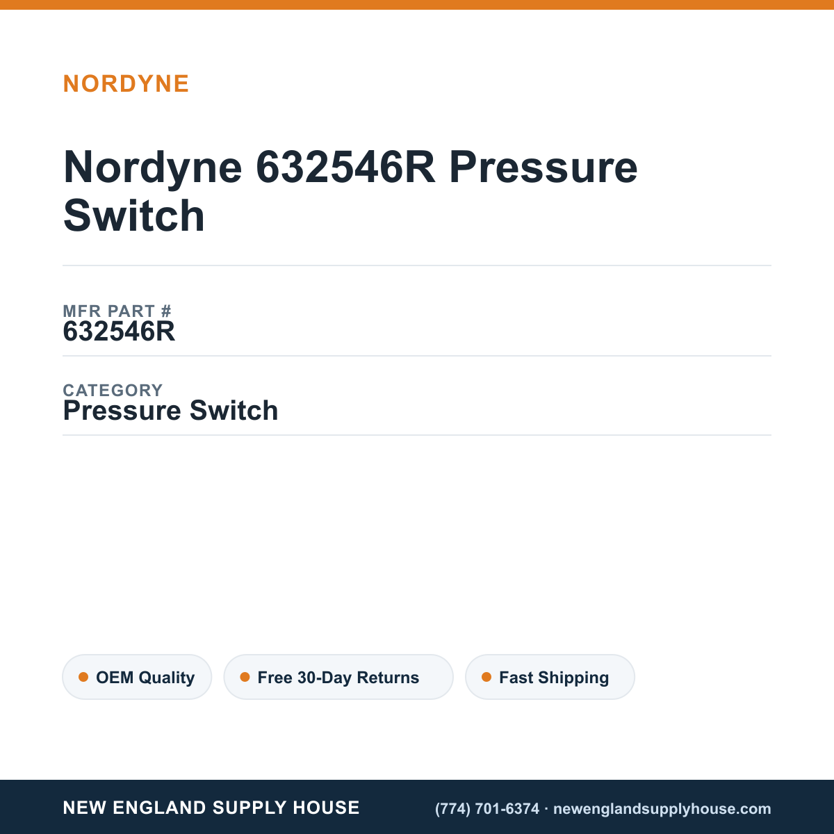Nordyne 632546R Pressure Switch — New England Supply House spec card [NESH-SPEC-CARD-V2]