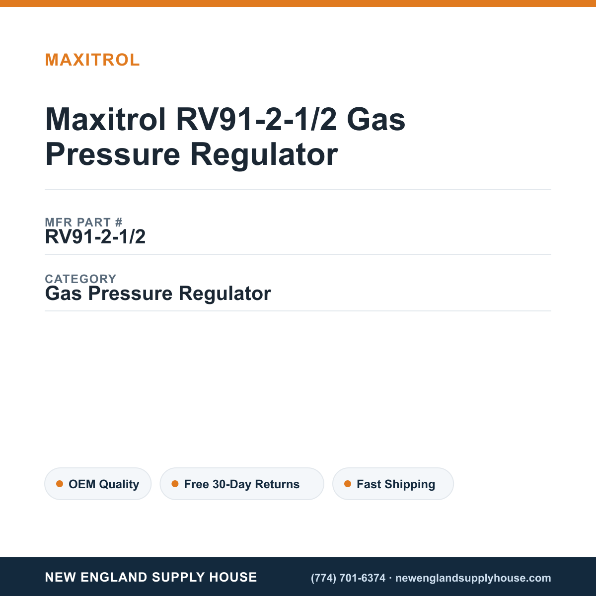 Maxitrol RV91-2-1/2 Gas Pressure Regulator — New England Supply House spec card [NESH-SPEC-CARD-V2]