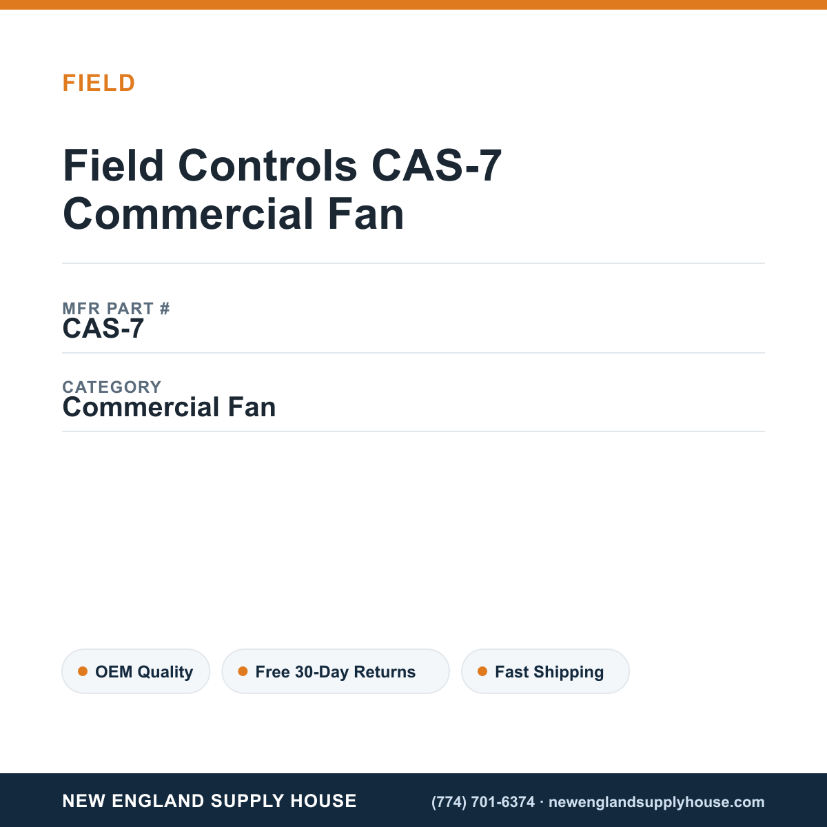 Field Controls CAS-7 Commercial Fan — New England Supply House spec card [NESH-SPEC-CARD-V2]