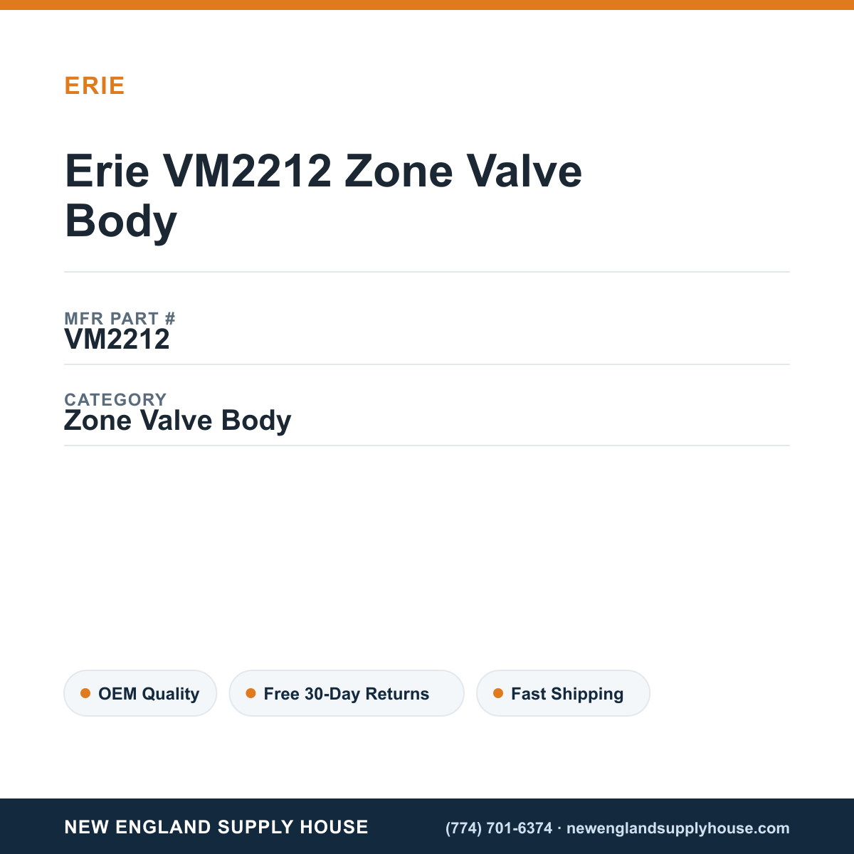 Erie VM2212 Zone Valve Body — New England Supply House spec card [NESH-SPEC-CARD-V2]