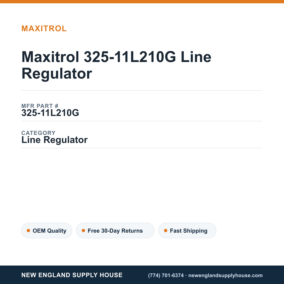 Maxitrol 325-11L210G Line Regulator — New England Supply House spec card [NESH-SPEC-CARD-V2]