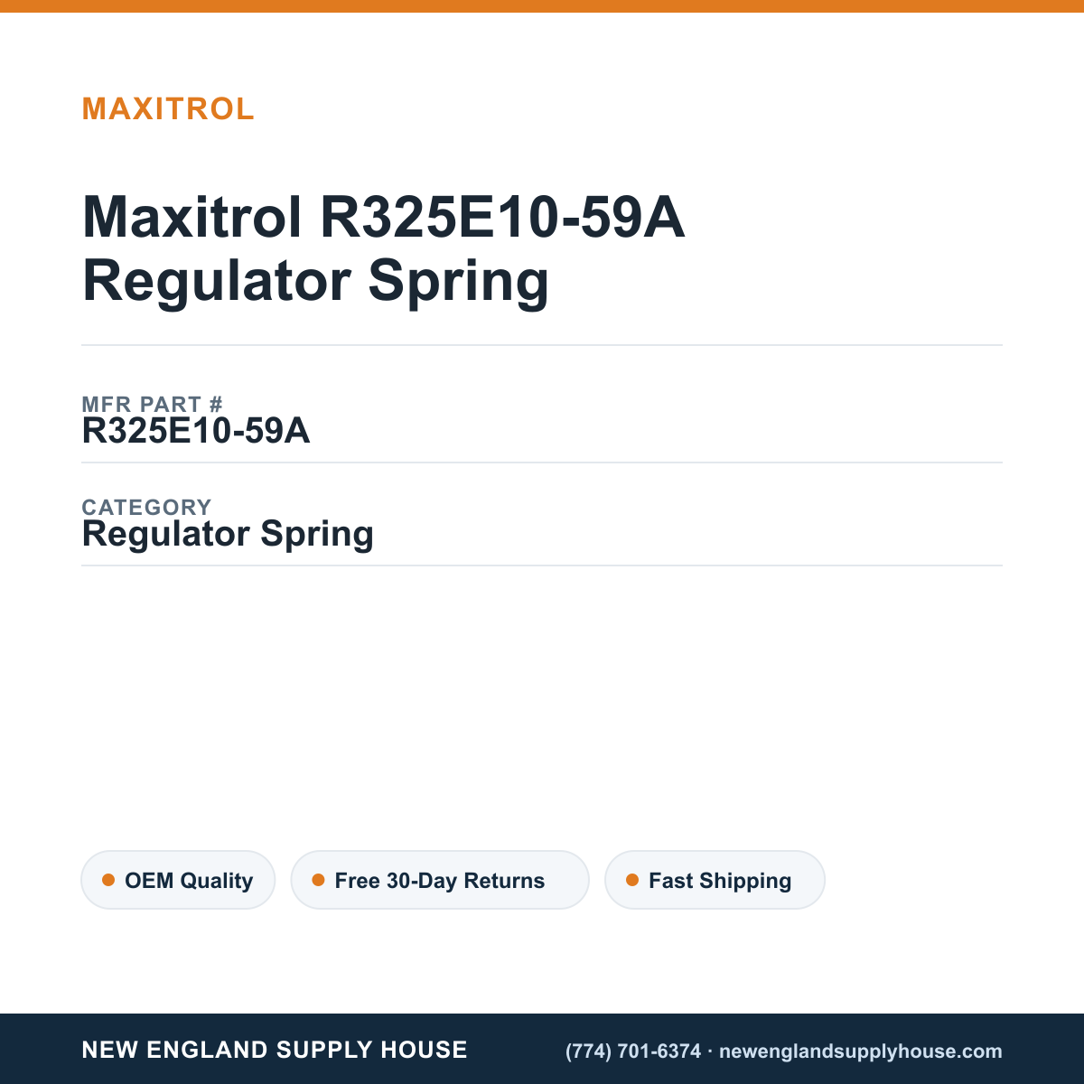 Maxitrol R325E10-59A Regulator Spring — New England Supply House spec card [NESH-SPEC-CARD-V2]