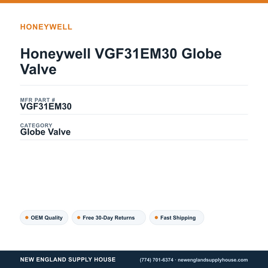 Honeywell VGF31EM30 Globe Valve — New England Supply House spec card [NESH-SPEC-CARD-V2]